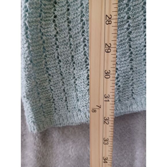 J Jill Sweater Open Knit Aqua 3/4 Sleeve Coastal Casual Beachy Textured Crochet - Picture 7 of 11